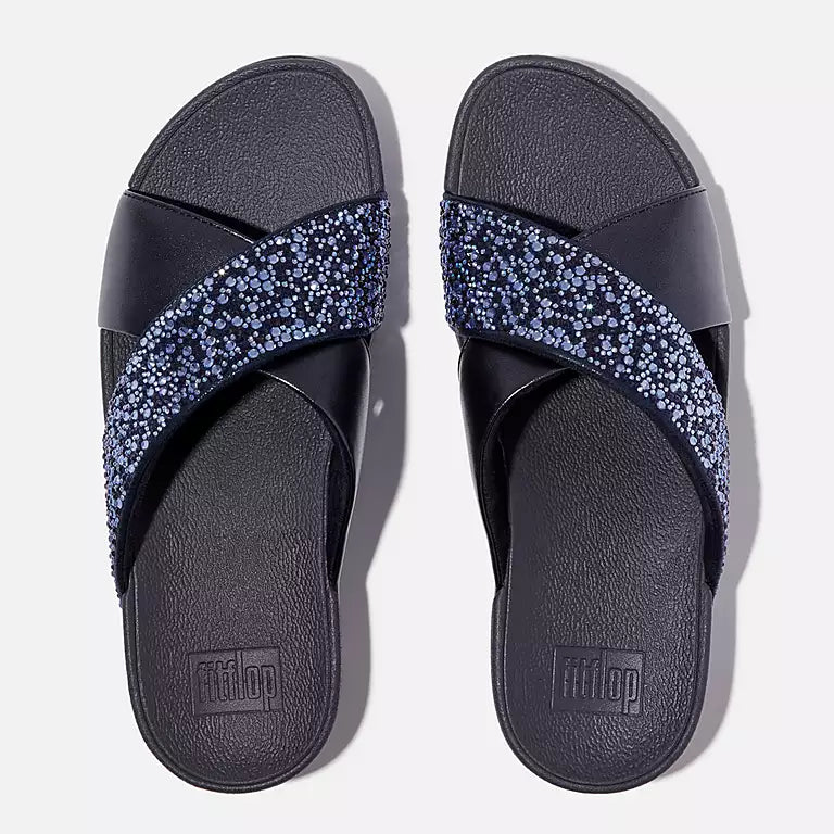 Fit Flop LULU Crystal-Mix Metallic Cross Slides blu
